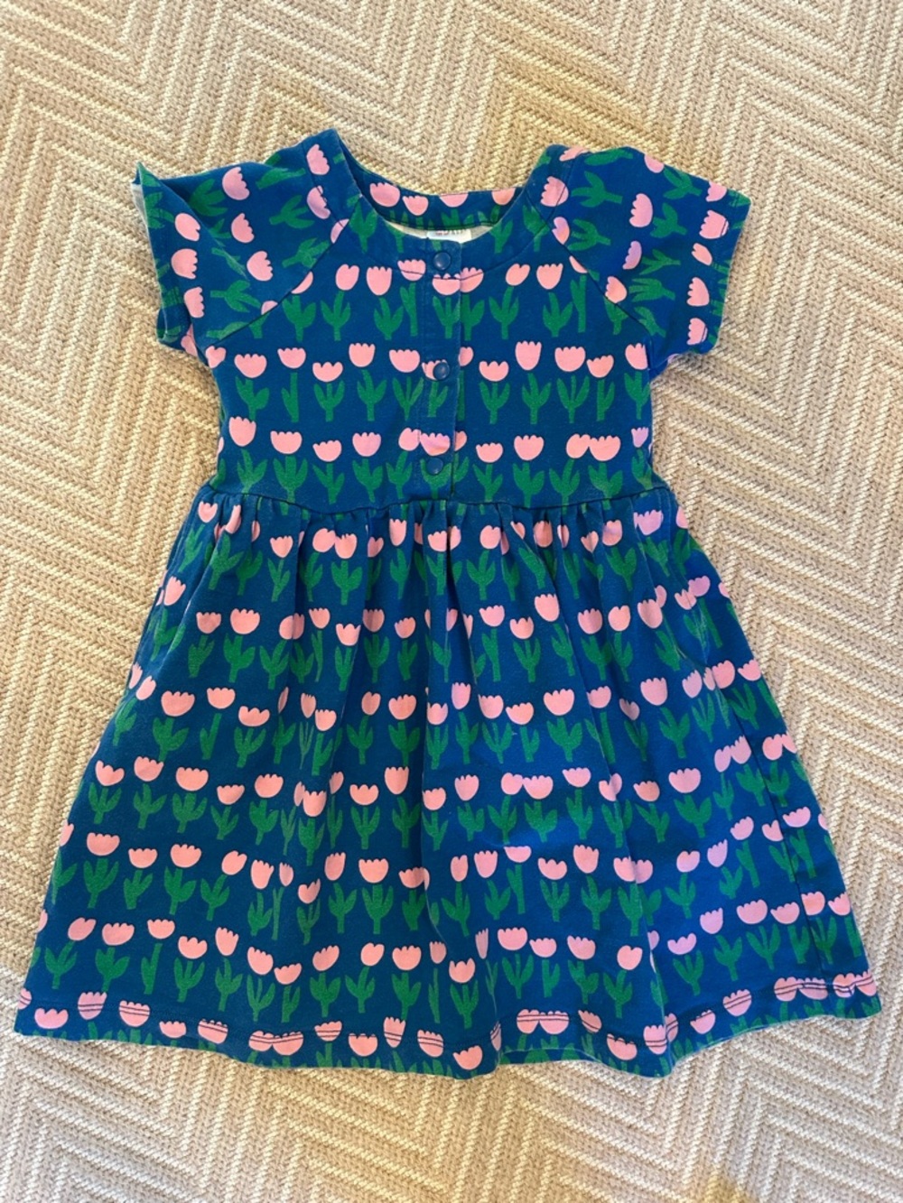 Hanna Andersson Navy Dress with Pink Tulip Print Size 6-7